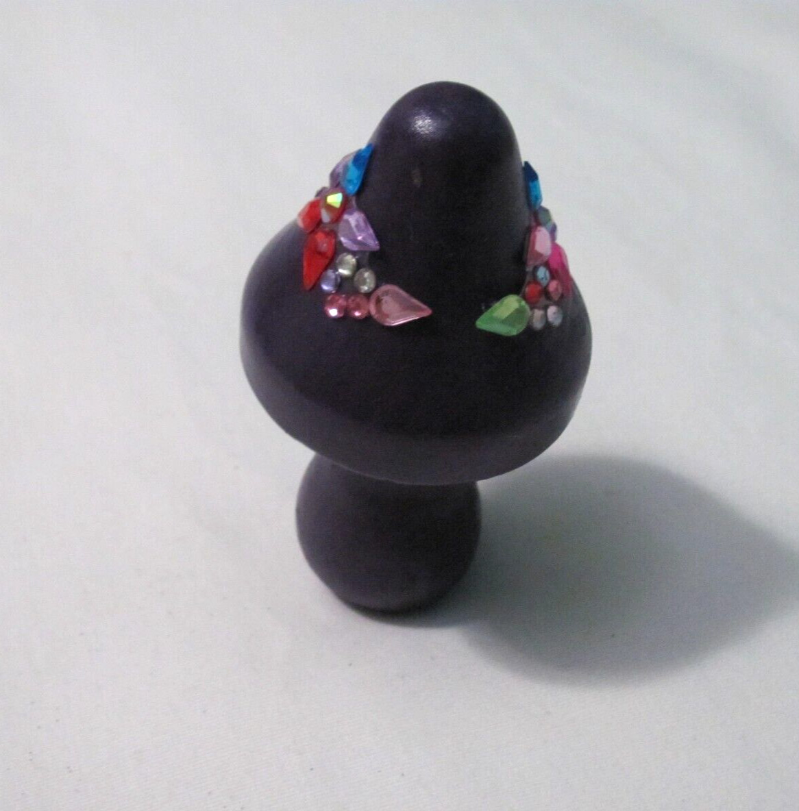 HAND DECORATED 3.5 INCH PURPLE WOODEN MUSHROOM WITH GEM ACCENTS