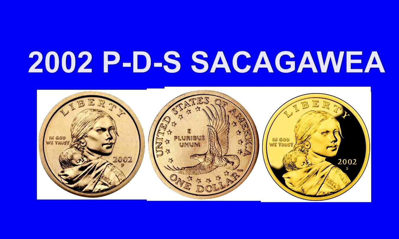 2002 P-D-S  Sacagawea Dollar 3-coin Set - UNC & Proof
