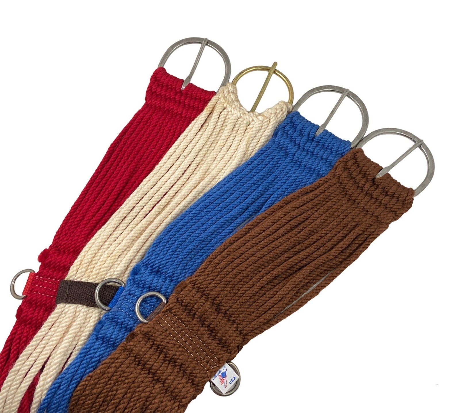 🌟Mohair Blend 27 Strand Double Weave Horse Cinch,  Brown Blue Red 30 32 34 36