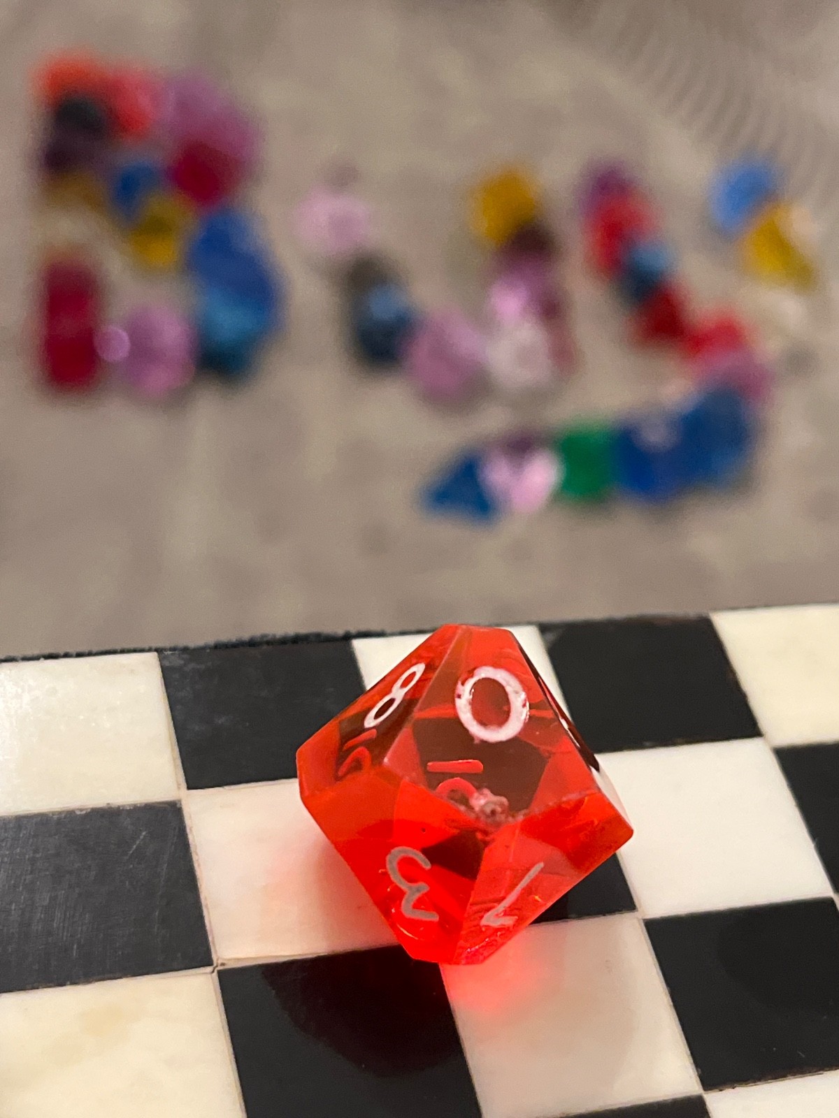 Vtg Armory d10 light cherry red gem rpg ad&d dice 123124@
