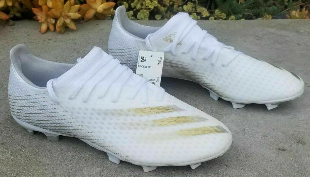 Mens Adidas X Ghosted.3 FG White Gold Soccer Cleats EG8193 NWT