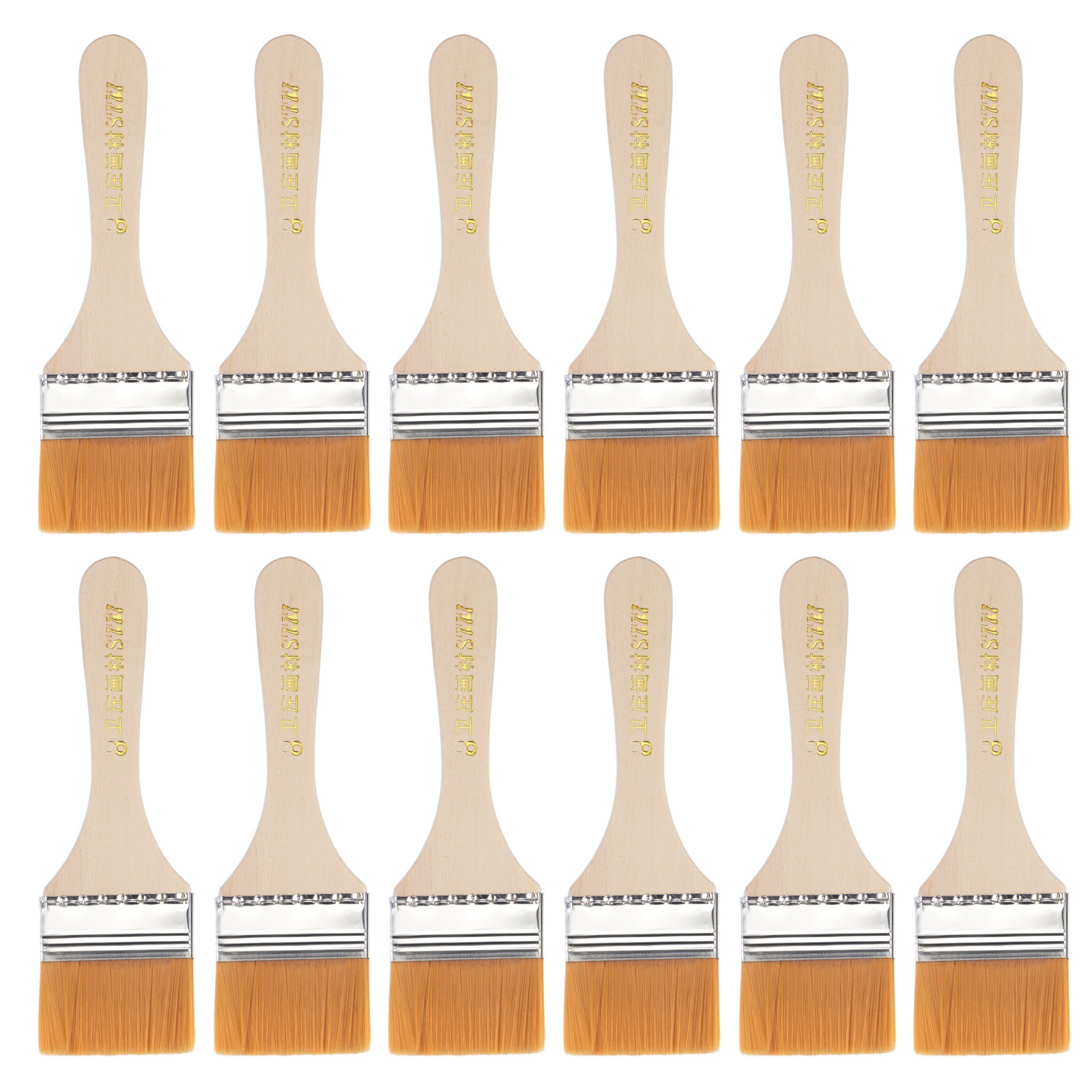 12Pcs 6" Paint Brush 2" Width Soft Nylon Bristle Wood Handle Yellow