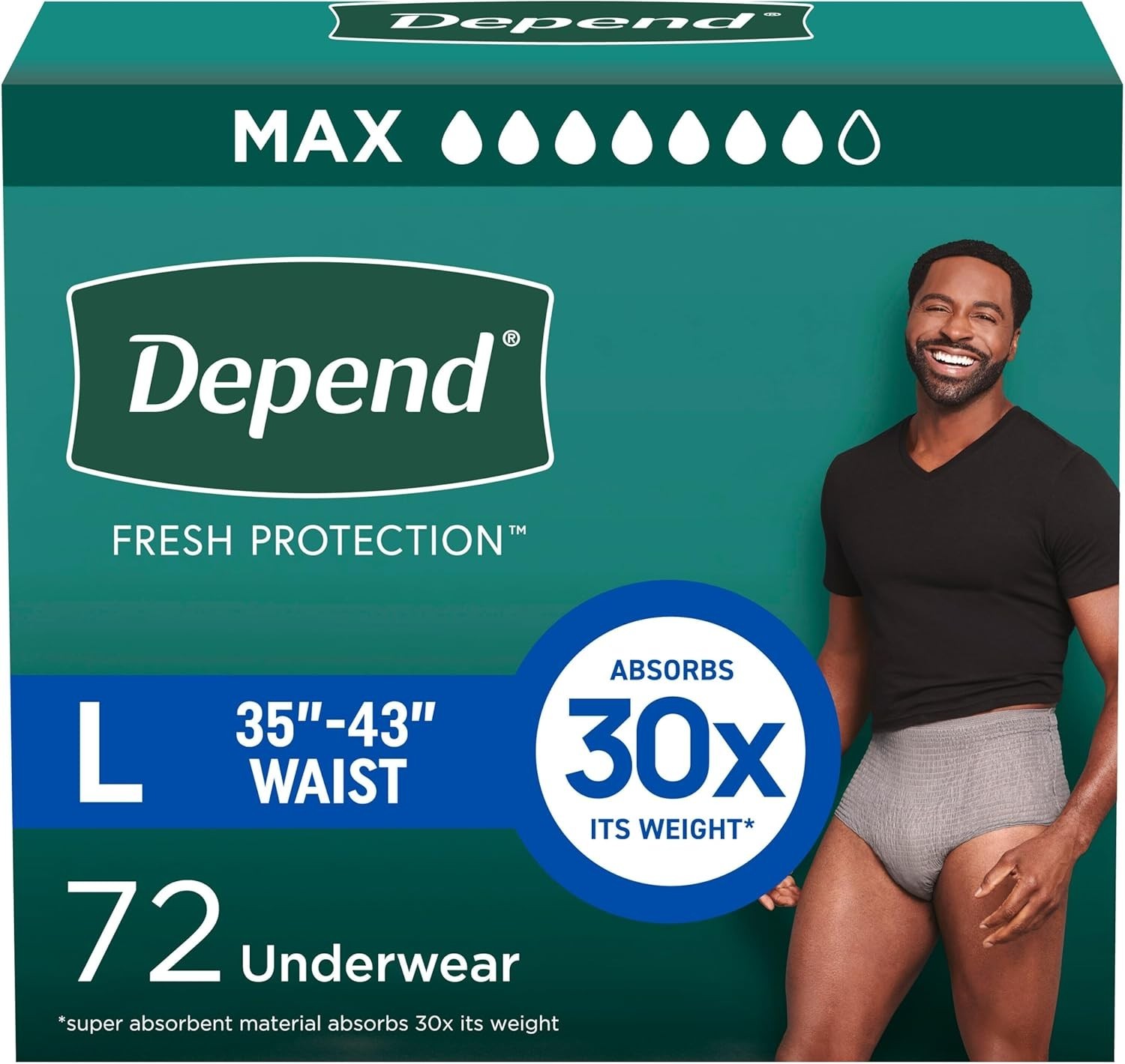 Depend Fresh Protection Underwear Diaper Large Gray for Men 72ct (2 Packs of 36)