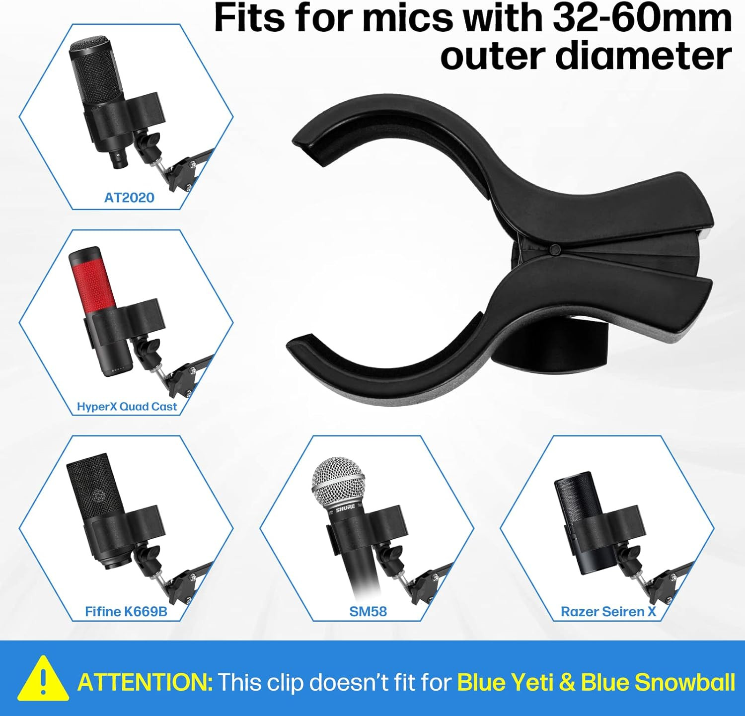 1Pcs Large Microphone Clip, Adjustable Mic Holder for Microphones with Outer Dia