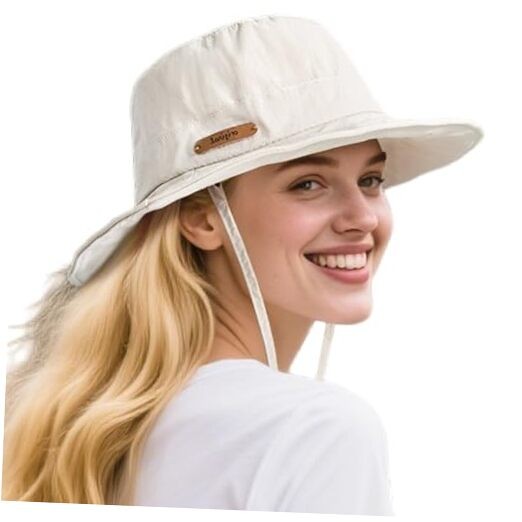 Sun Hats for Women Wide Brim UPF50+ Outdoor Beach One Size Little Brim-beige