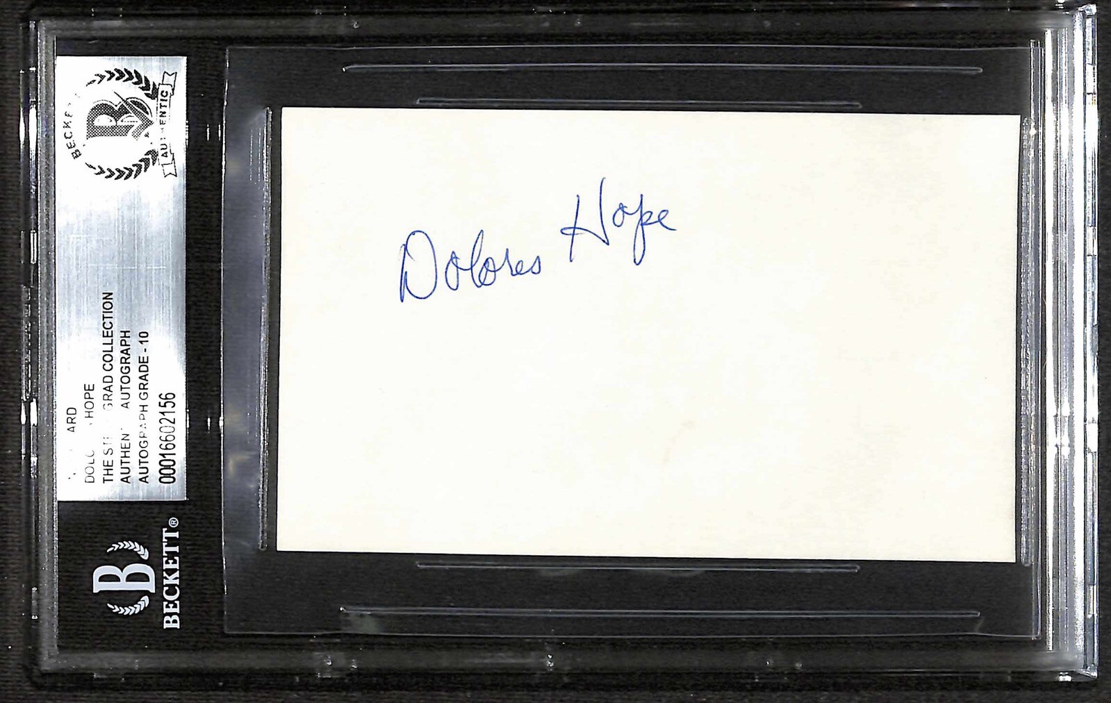 Dolores Hope Singer & Actress Signed 3x5 Index Card Beckett Encapsulated