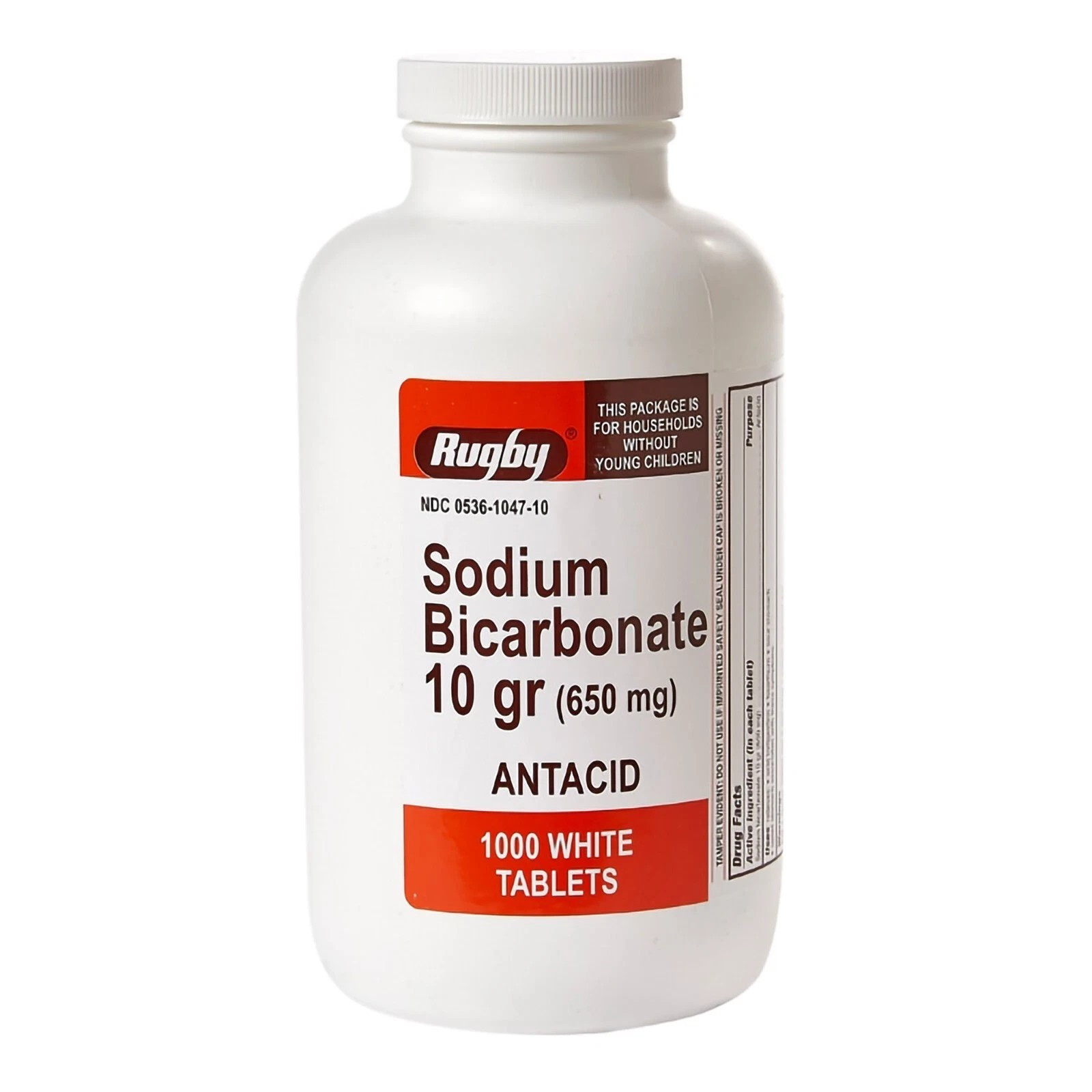 Rugby Sodium Bicarbonate 650mg Tablets 1000ct – Antacid & Heartburn Relief