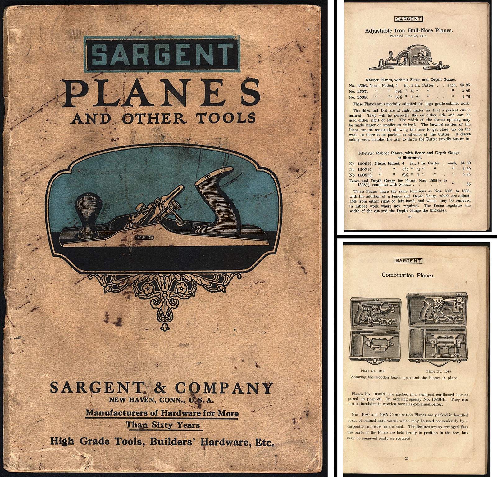 Orig. Ca. 1915 Catalogue of Woodworking Planes - Sargent & Co., New Haven, Conn.