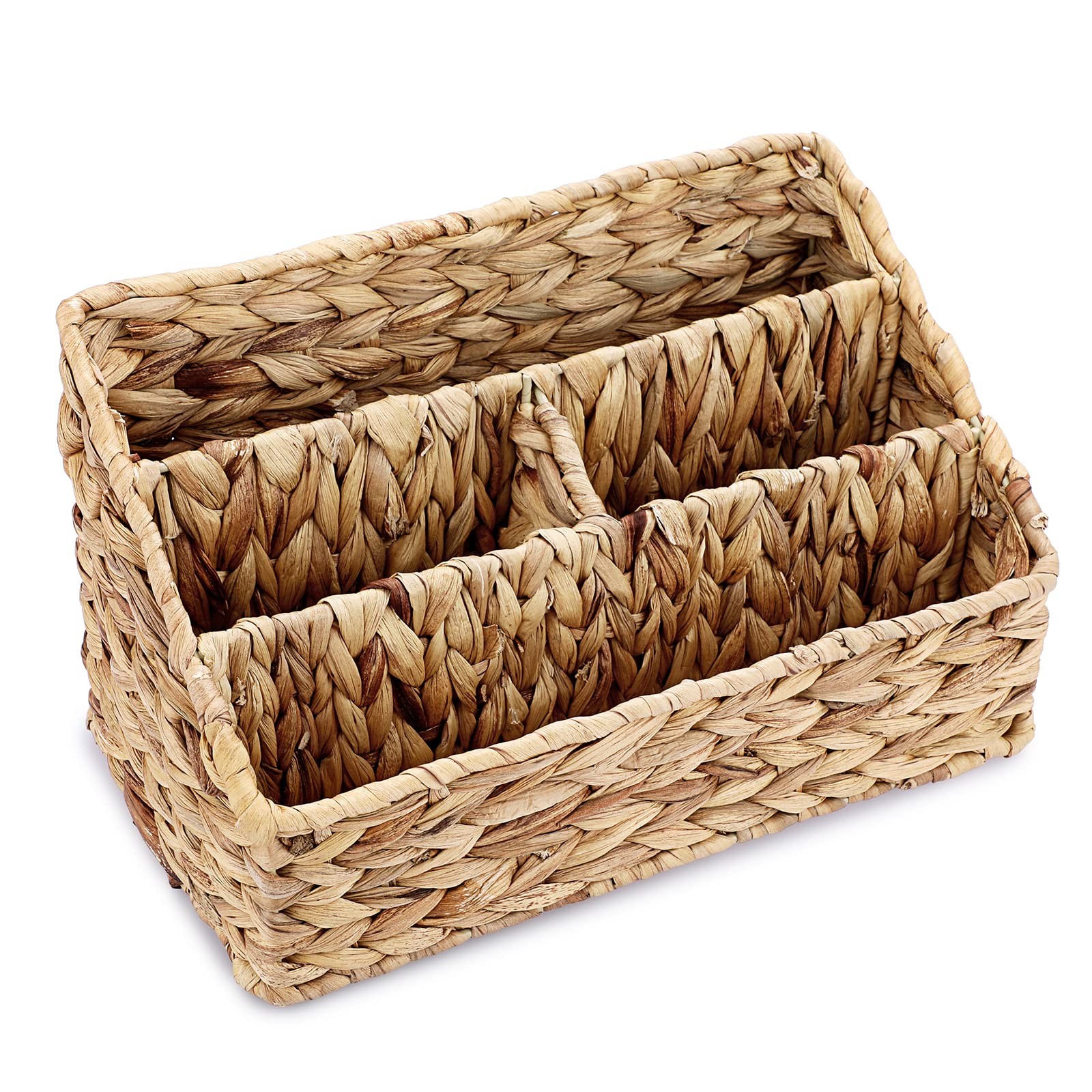 Woven Divided Storage Basket Natural Hyacinth 4 Compartment Sorter Rack
