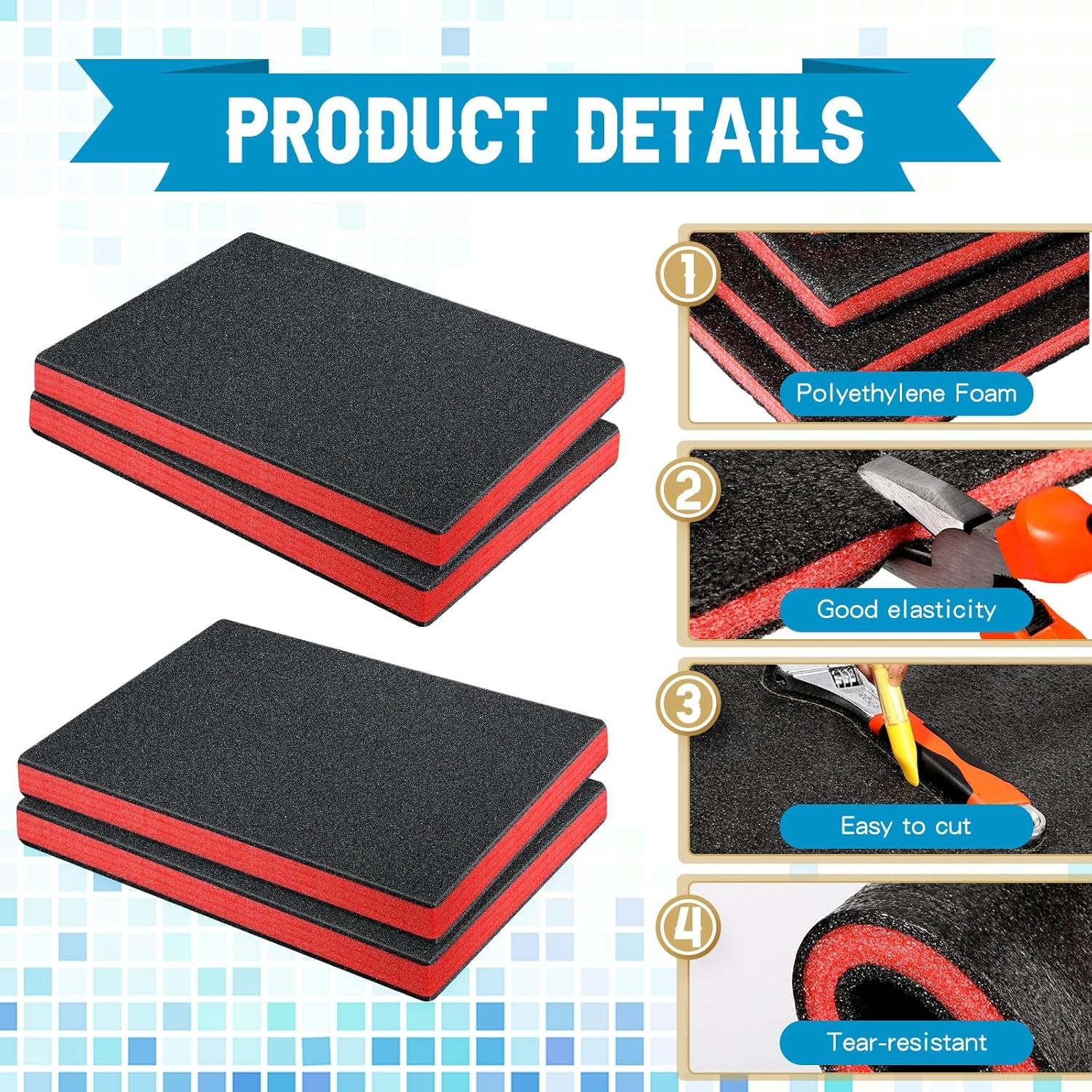 4 Pcs Cuttable Polyurethane Foam Pads Foam Sheets Craft Foam Black Tool Box Foam