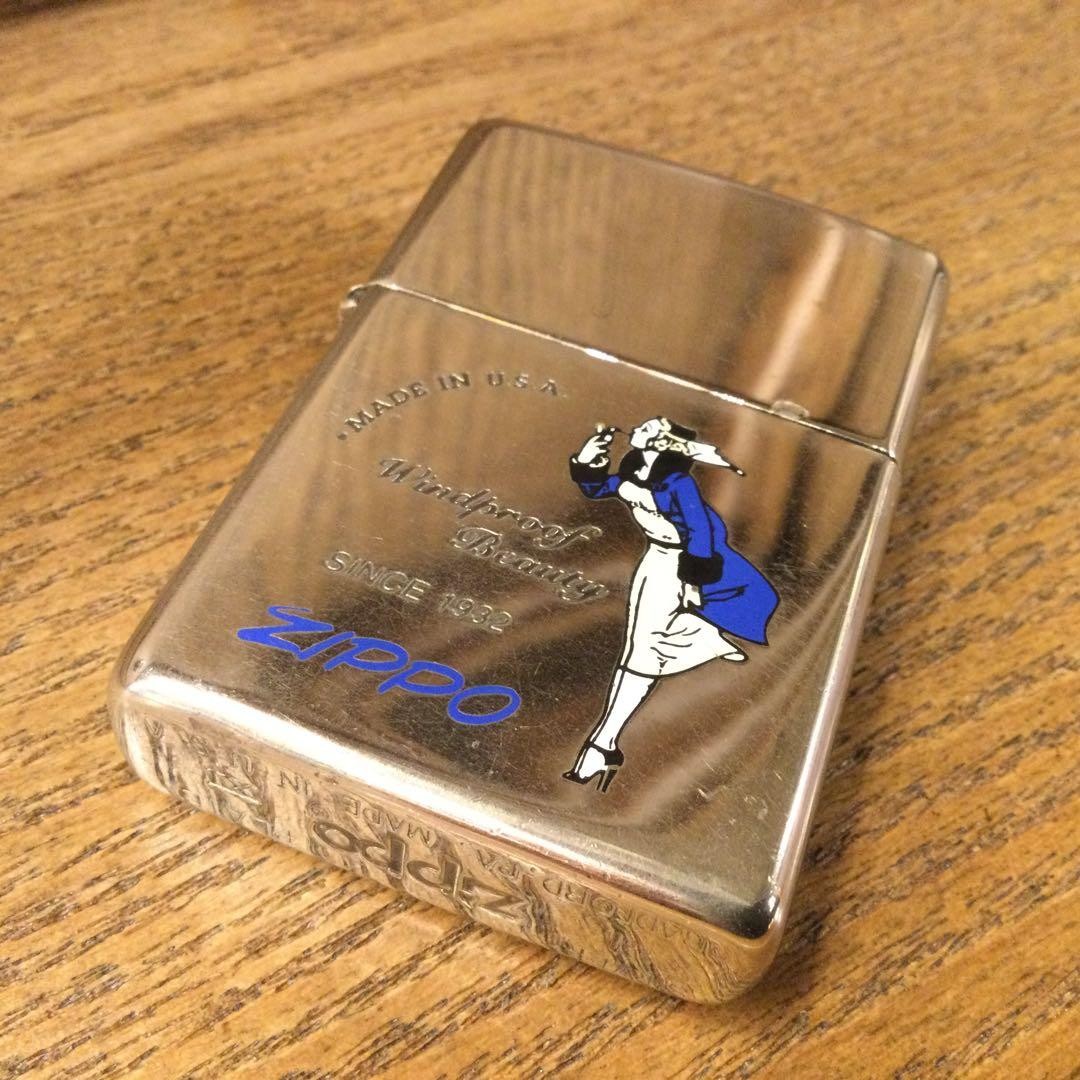 ZIPPO Windy Silver Plate Costume Girl Pattern Blue
