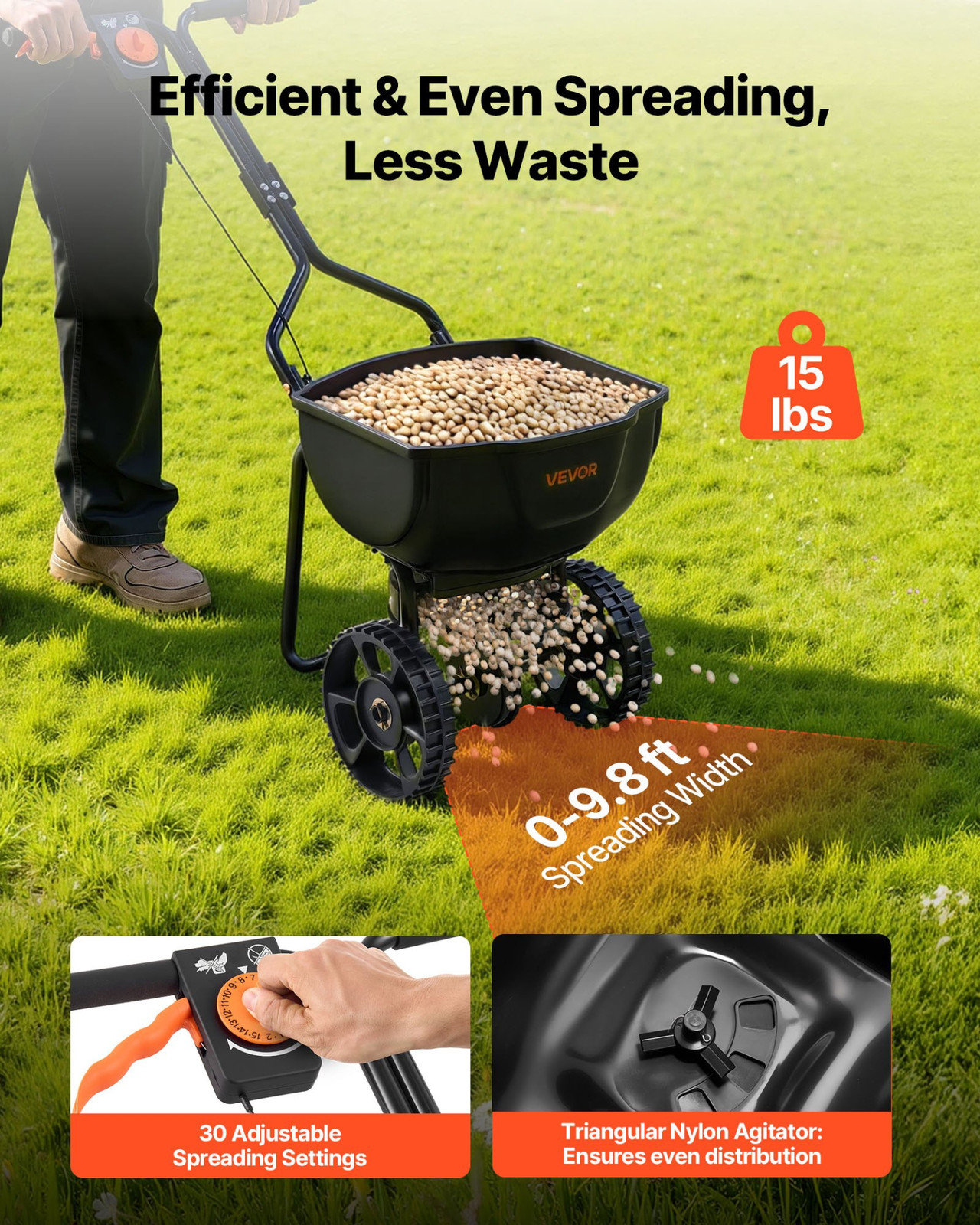 Walk-Behind Spreader, Lawn Spreaders for Fertilizer Seed Small Home Use
