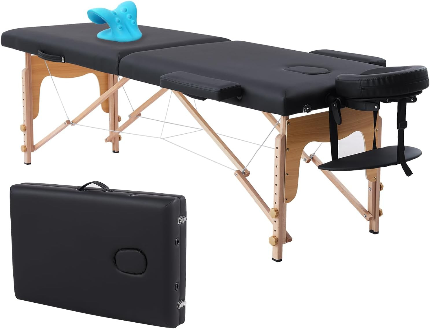 Portable Massage Table,84 Inch Massage Bed with Neck Stretcher Adjustable Lash B