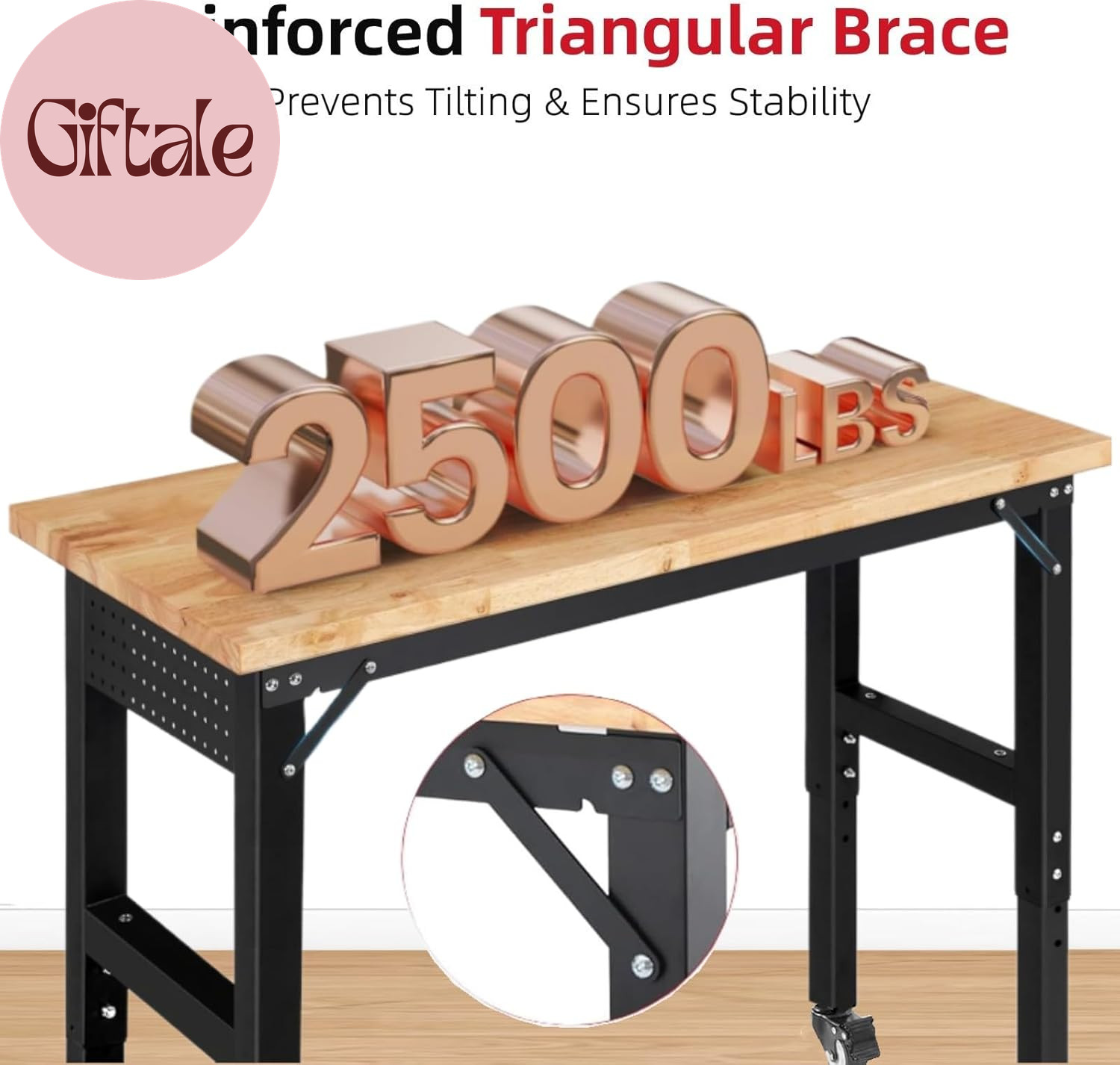 Workbench for Garage Adjustable Height 60 X 22 Inch Work Table with Wheels Heavy
