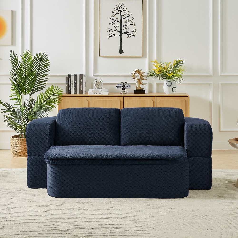 Convertible Sleeper Sofa Bed w/ Foam & Blanket for Living Room, Gray