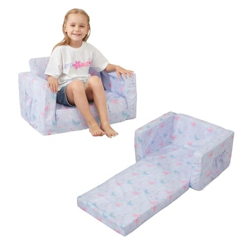 Toddler Chair 2-in-1 Kids Couch Bed Fold Out Convertible Kids Purple Butterfly