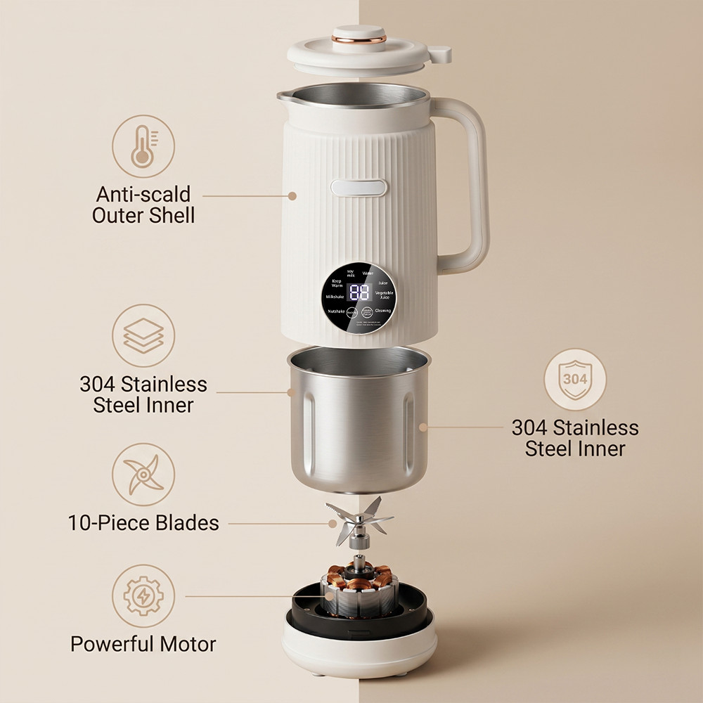 Automatic Nut Milk Maker Machine 40oz Soy Almond Milk Blender Soup Maker 110V