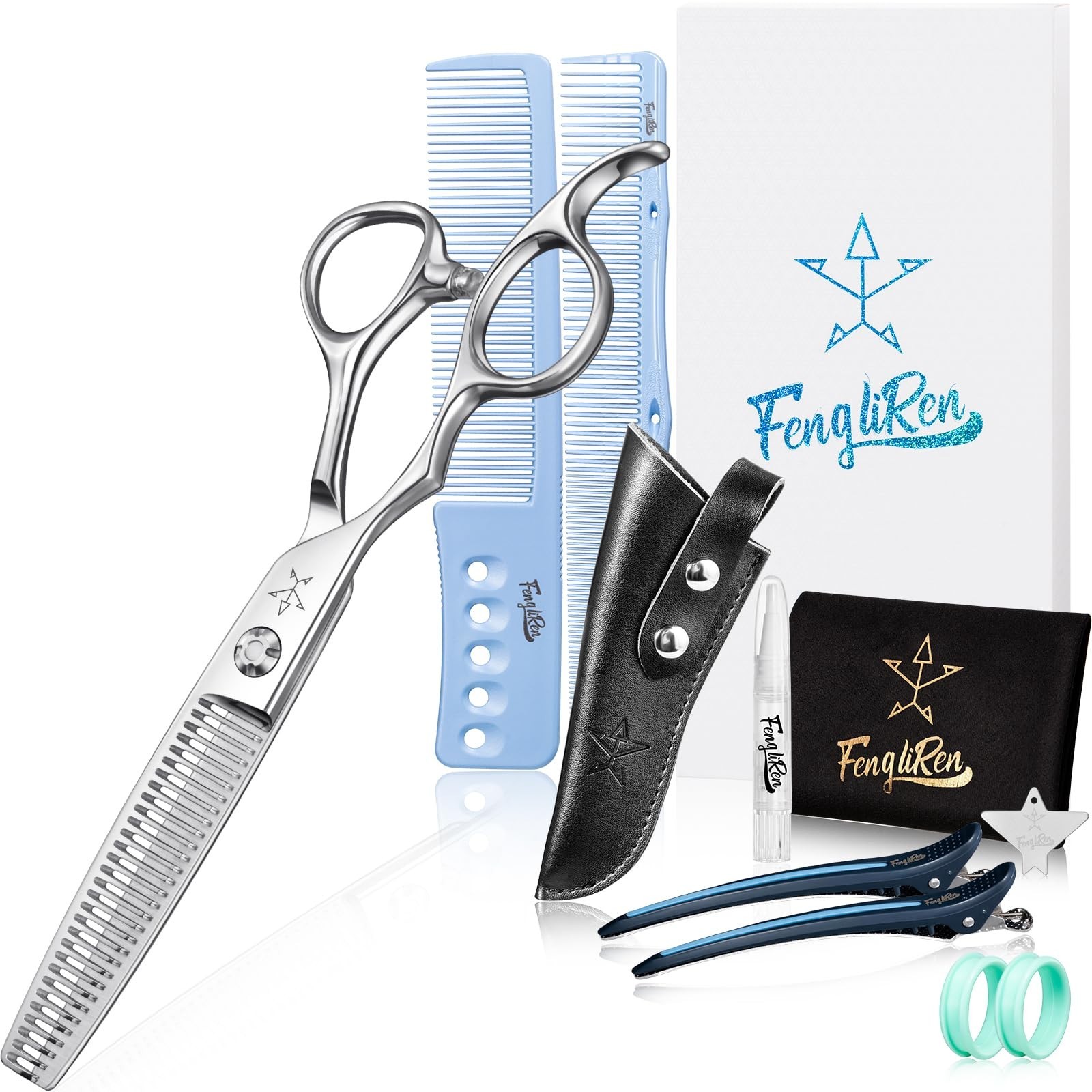 Fengliren Left Hand Thinning Shears 6 Inch Stainless Steel Alloy Scissors for