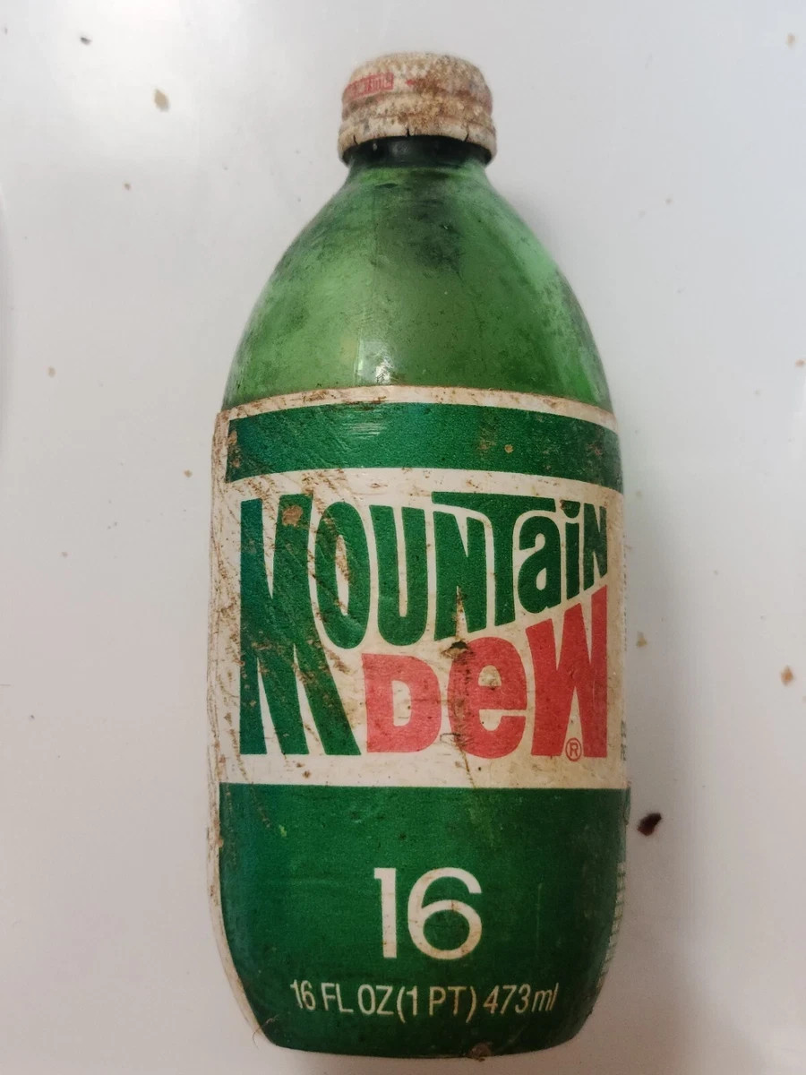 Vintage Mountain Dew Green Glass Bottle 64 oz with Styrofoam Label
