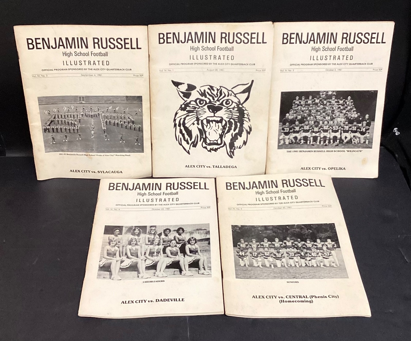 Lot of Five Vintage 1981 BENJAMIN RUSSELL High School Football Program Booklets