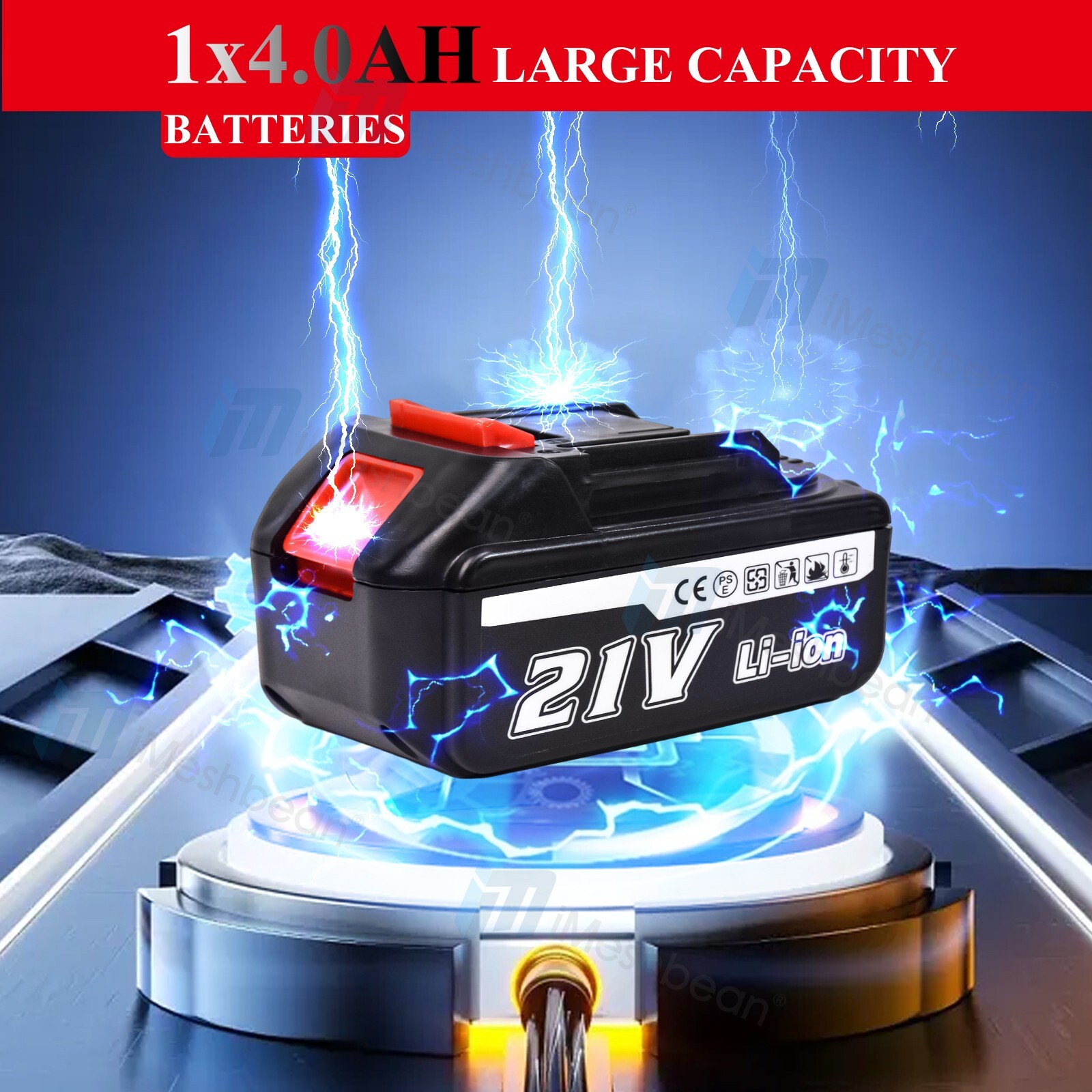 21V Cordless Electric Impact Wrench Gun 1/2'' Power Drill Driver 4.0Ah Battery