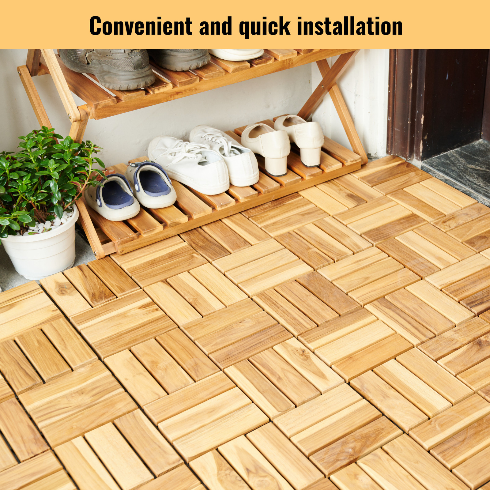 20 PCS Interlocking Deck Tiles Checker Pattern, 12" x 12" Square Yellow Acacia