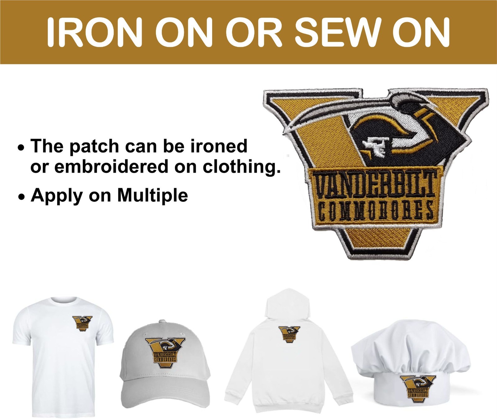 Vanderbilt Commodores NCAA Team Logo Iron On Patch-Sew Patch-Embroidered Patch