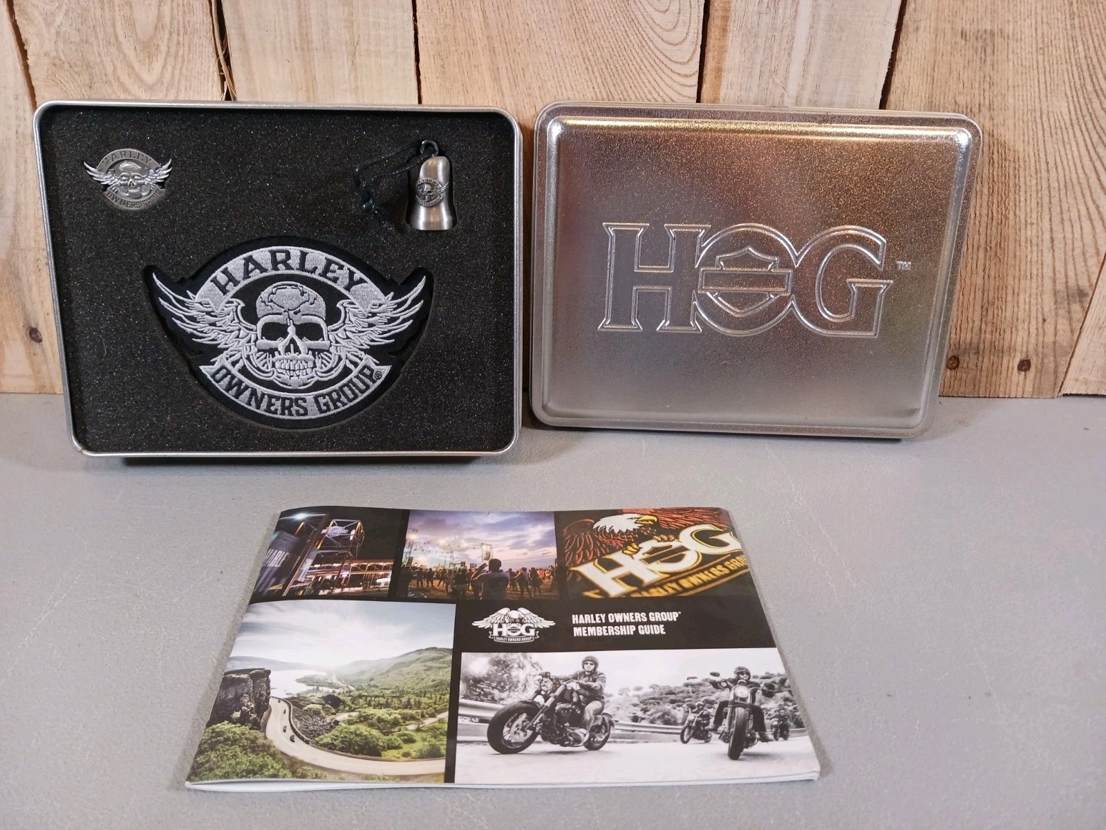 Harley Davidson HOG Membership Kit Patch Pin Guardian Bell Tin FREE SHIPPING