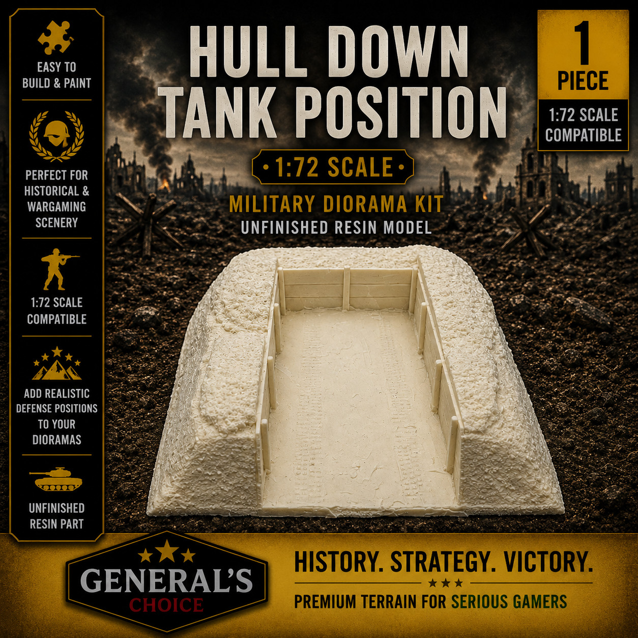 1/72 Scale Military Tank Diorama – Hull Down Position – Unfinished Terrain