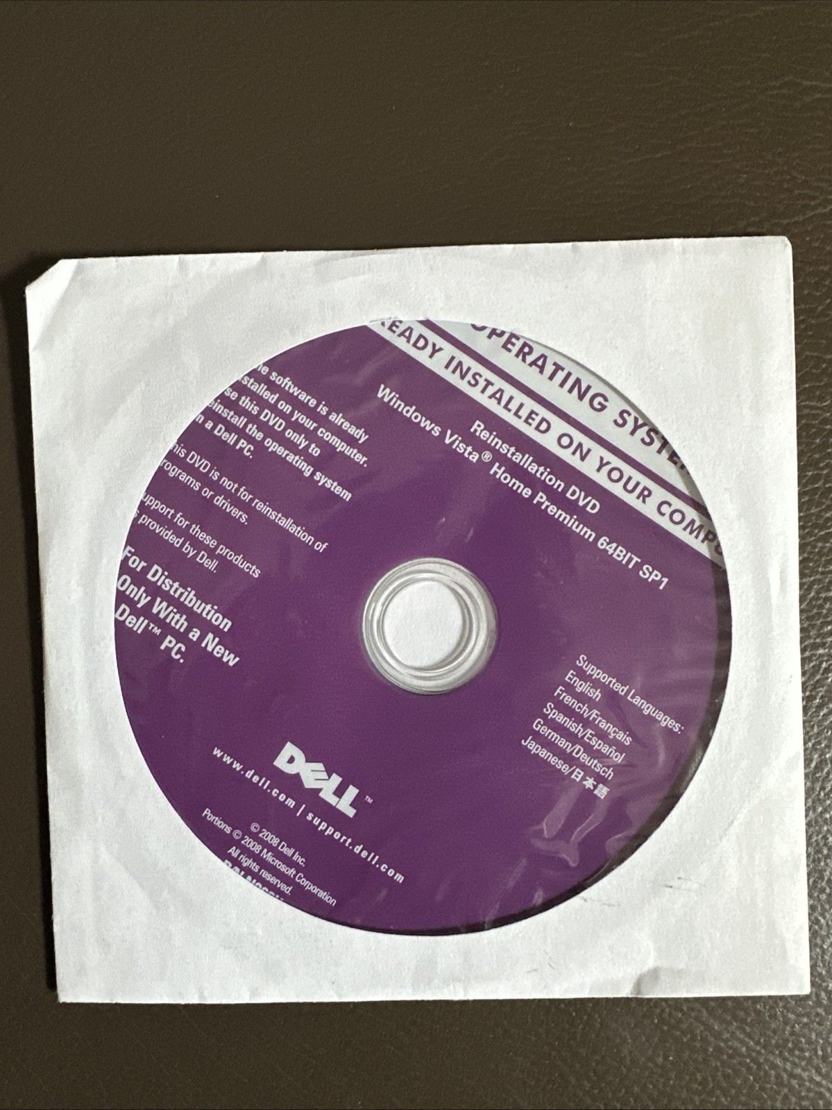 Microsoft Windows Vista Home Premium 64 Bit SP1 DELL Reinstallation DVD Disk NEW