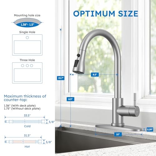 Kitchen Faucet with Pull Down Sprayer, Single Handle | Pull Brushed Nickel