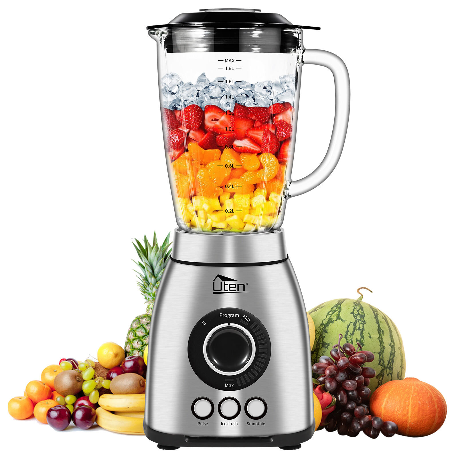 Smoothie Blender Stainless Steel Glass Jug Ice Crusher Universal Fruit Mixer