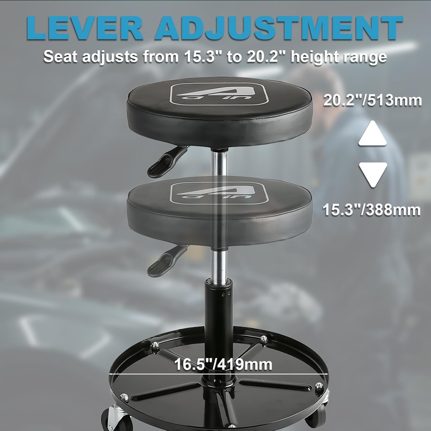 LT12 Professional Mechanics Roller Seat, Pneumatic Adjustable Rolling Stool