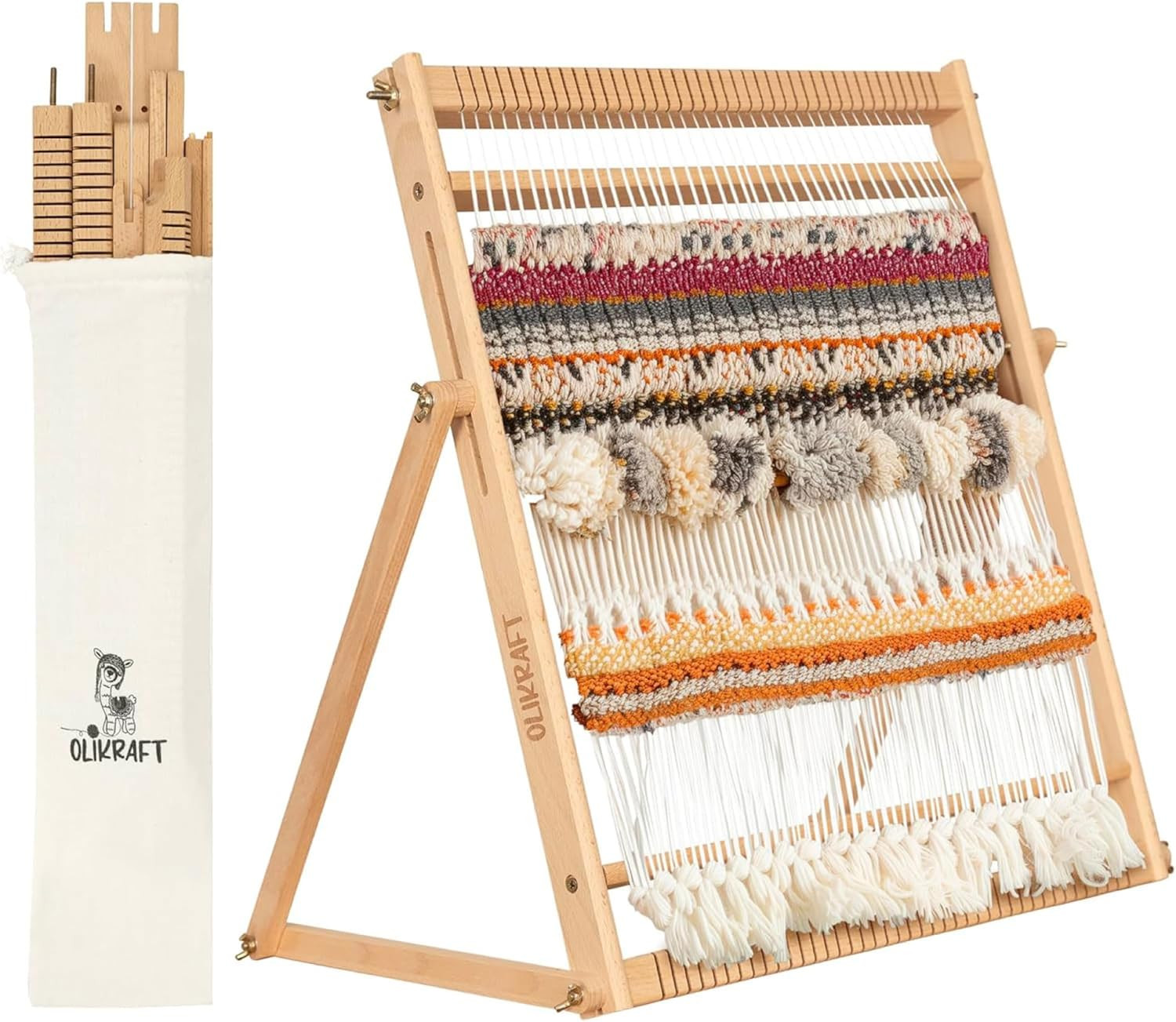 Wooden Weaving Loom with Adjustable Stand - Weaving Looms for Adults and Kids. L