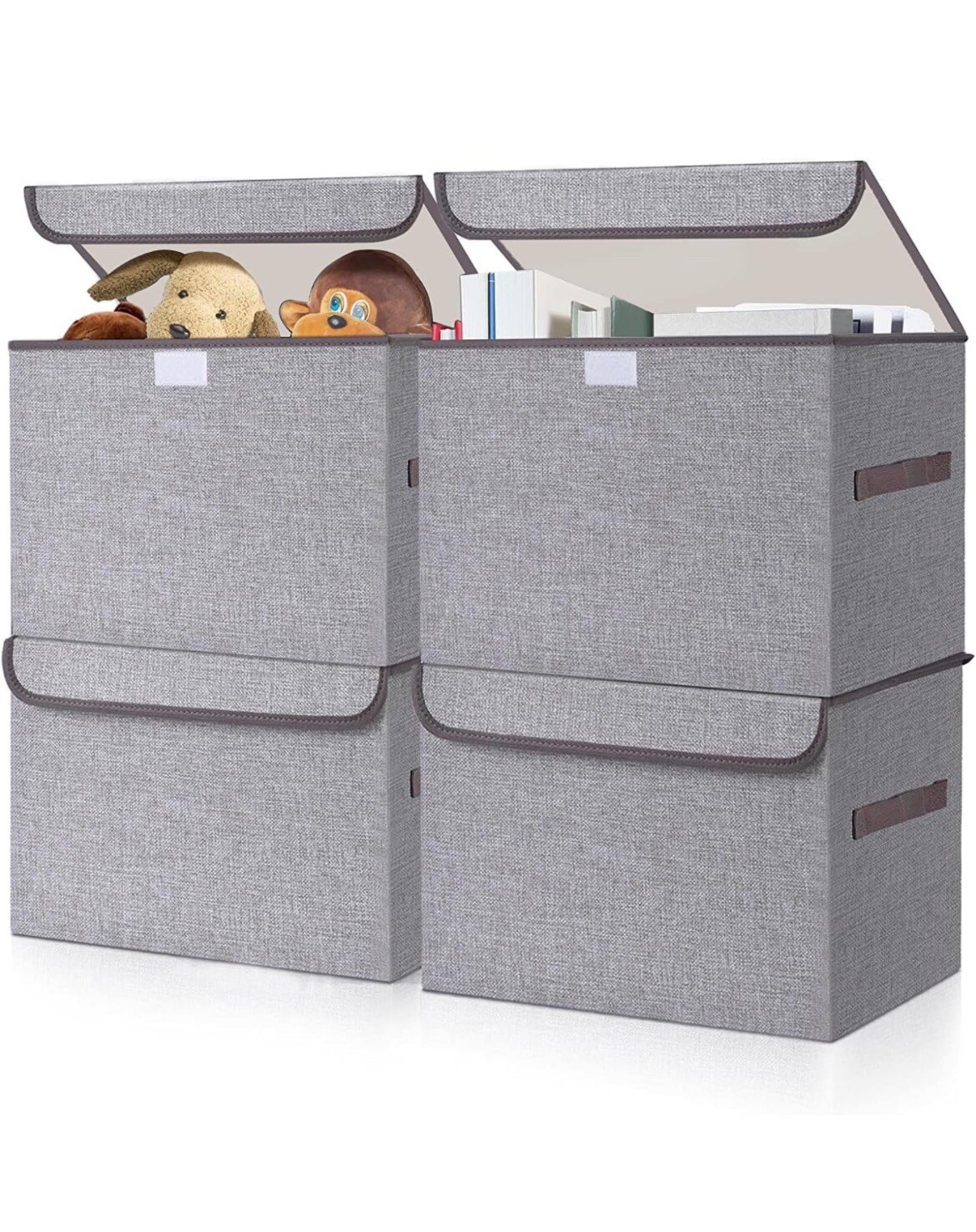 Bagnizer Linen Fabric Foldable Storage Bin Cube W/Flip Top Lid & Handle 22 Quart