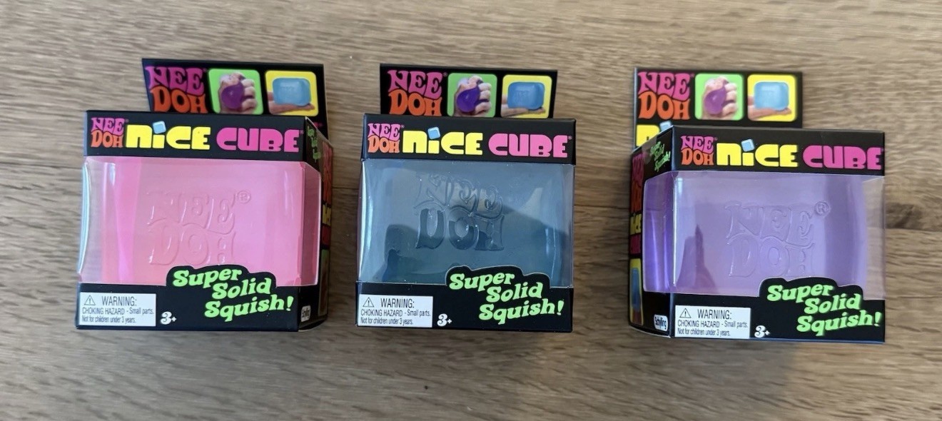 Nee Doh Nice Cube Super Solid Squish! - Lot of 3 - Blue Purple Pink - Brand New!