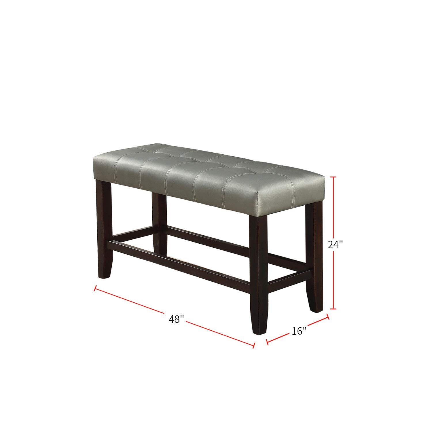 Silver Faux Leather Counter Height Dining Bench Kitchen Seating Bech Wooden Legs