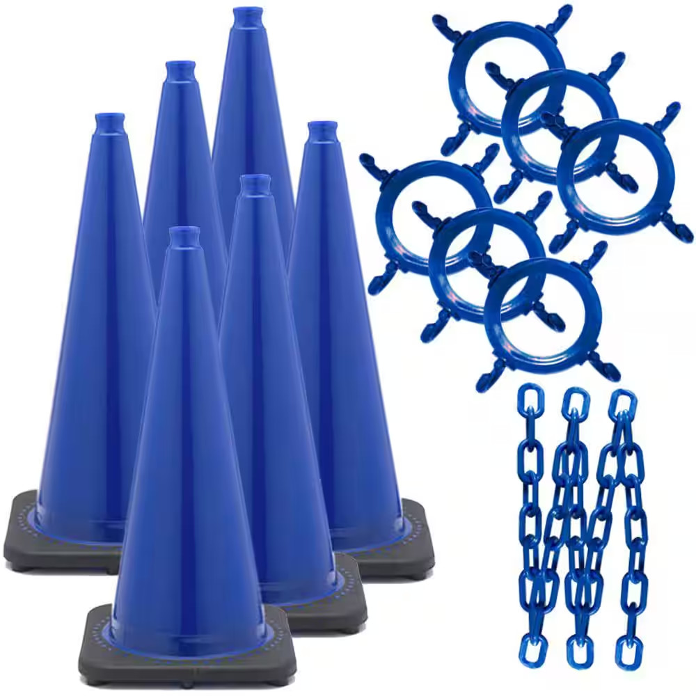 28 In. Blue Traffic Cone and Chain Kit