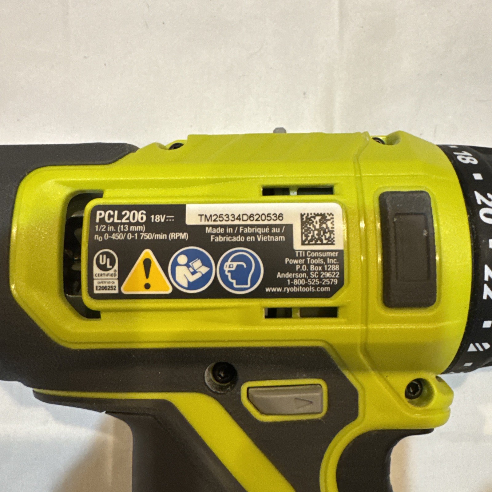 Ryobi ONE+ PCL206 18V Cordless Drill/Driver Keyless Chuck Tool Only