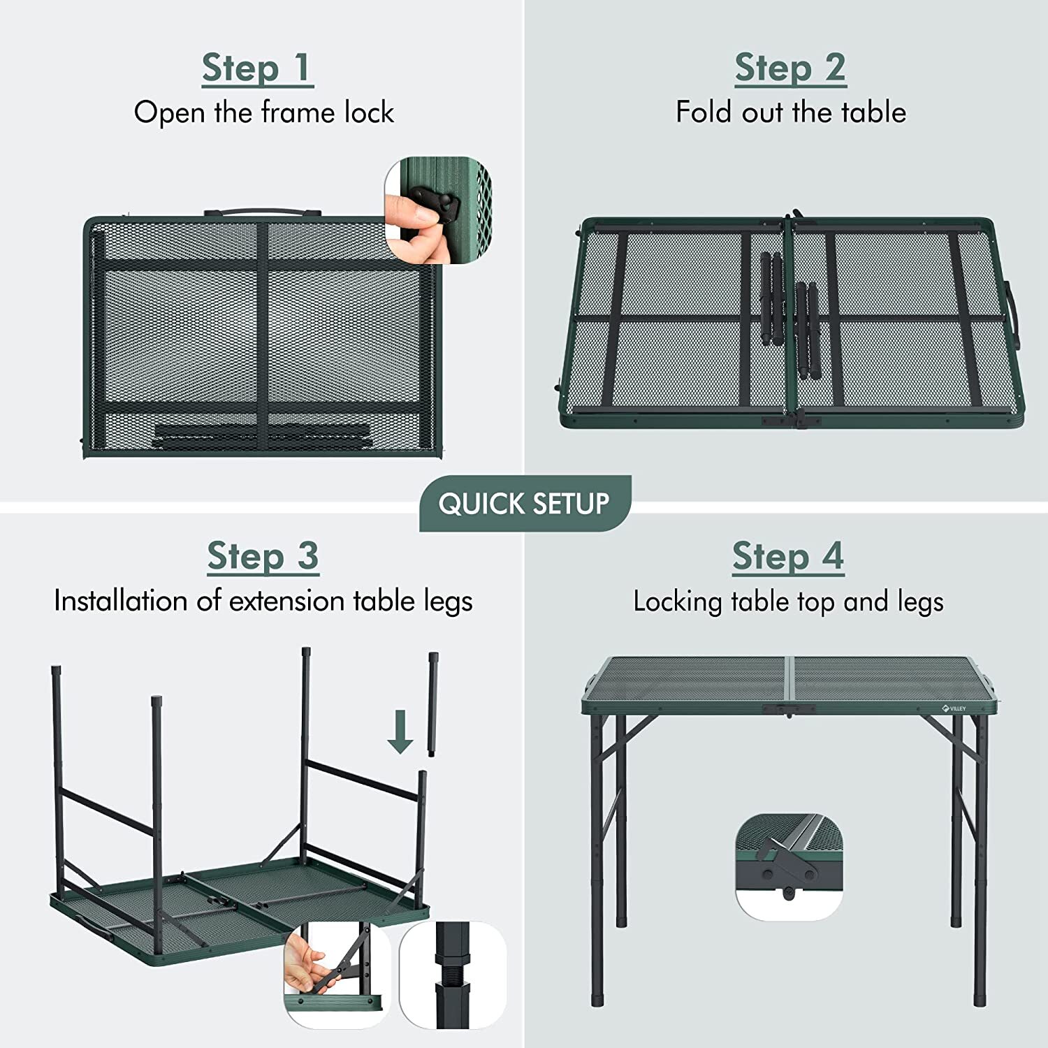 3ft Portable Folding Camping Table Picnic Grill Table w/Aluminum Adjustable Legs