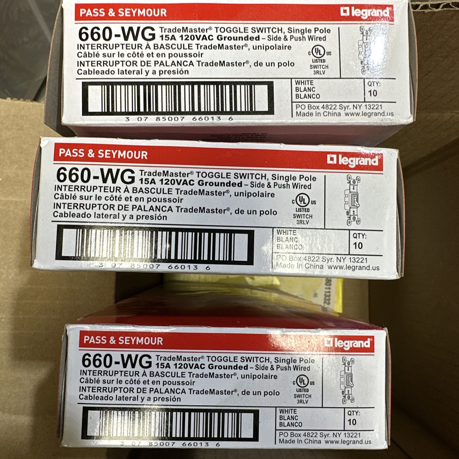 Legrand Pass & Seymour 660-WG TradeMaster Toggle Switch Single Pole- BOX OF 10