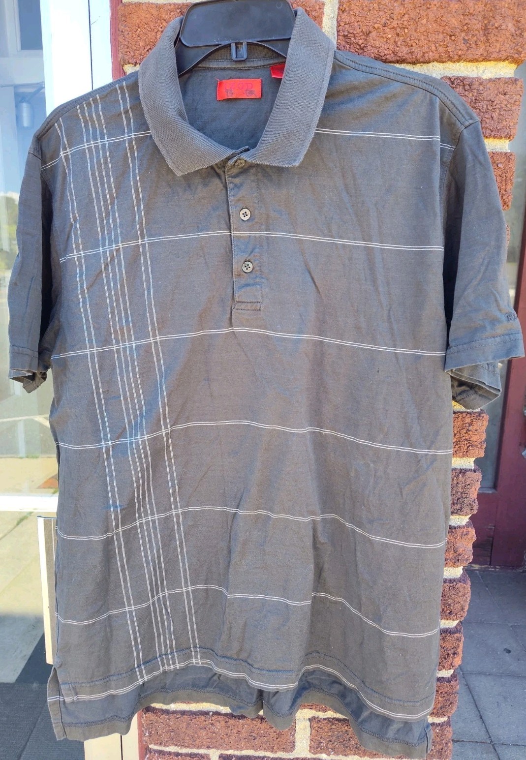 IZOD Golf Mens Dark Gray Polo Short Sleeve Striped Shirt Large Cotton