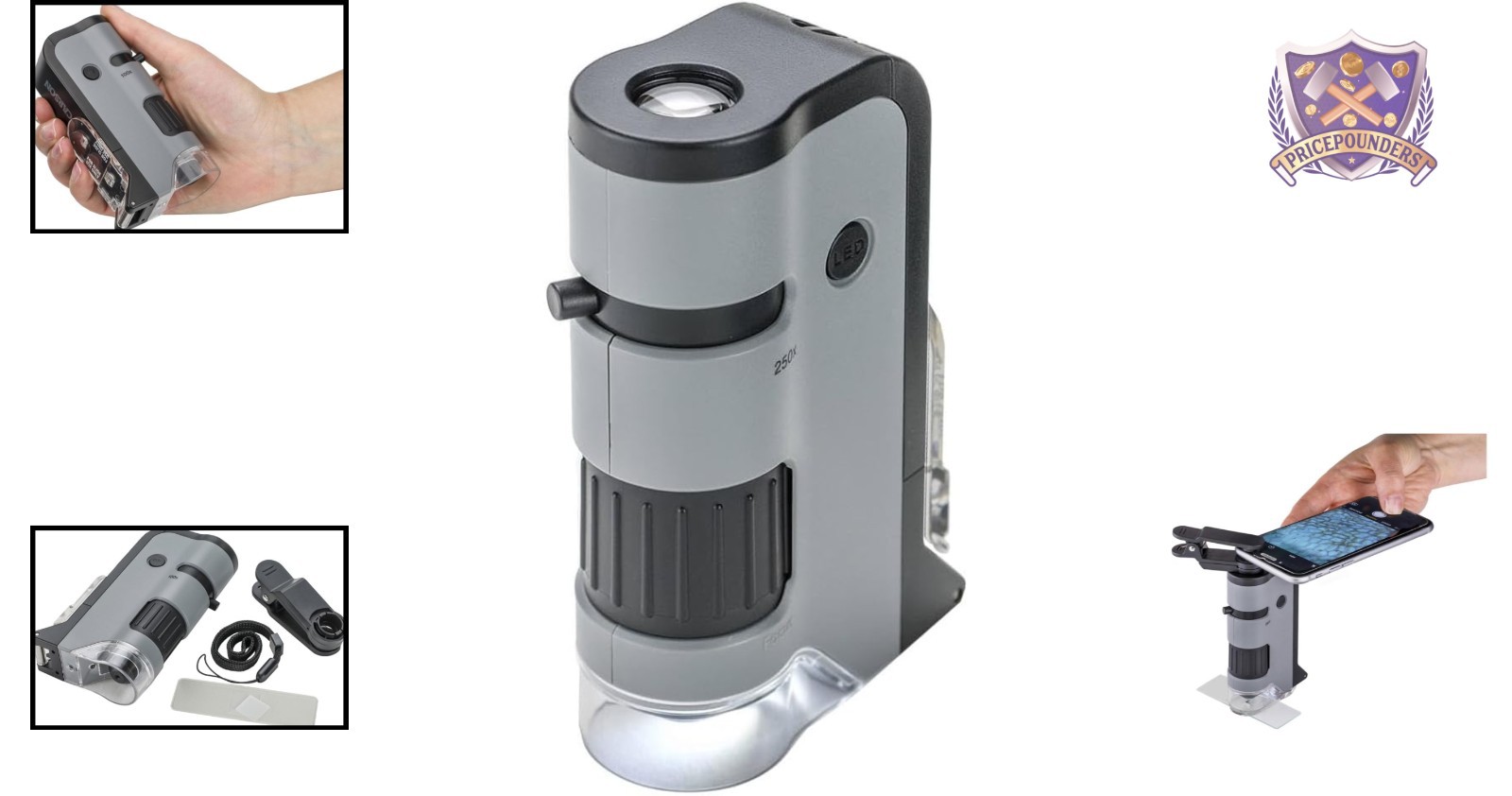 Pocket Microscope LED UV 100x-250x Smartphone Clip STEM Education Micro