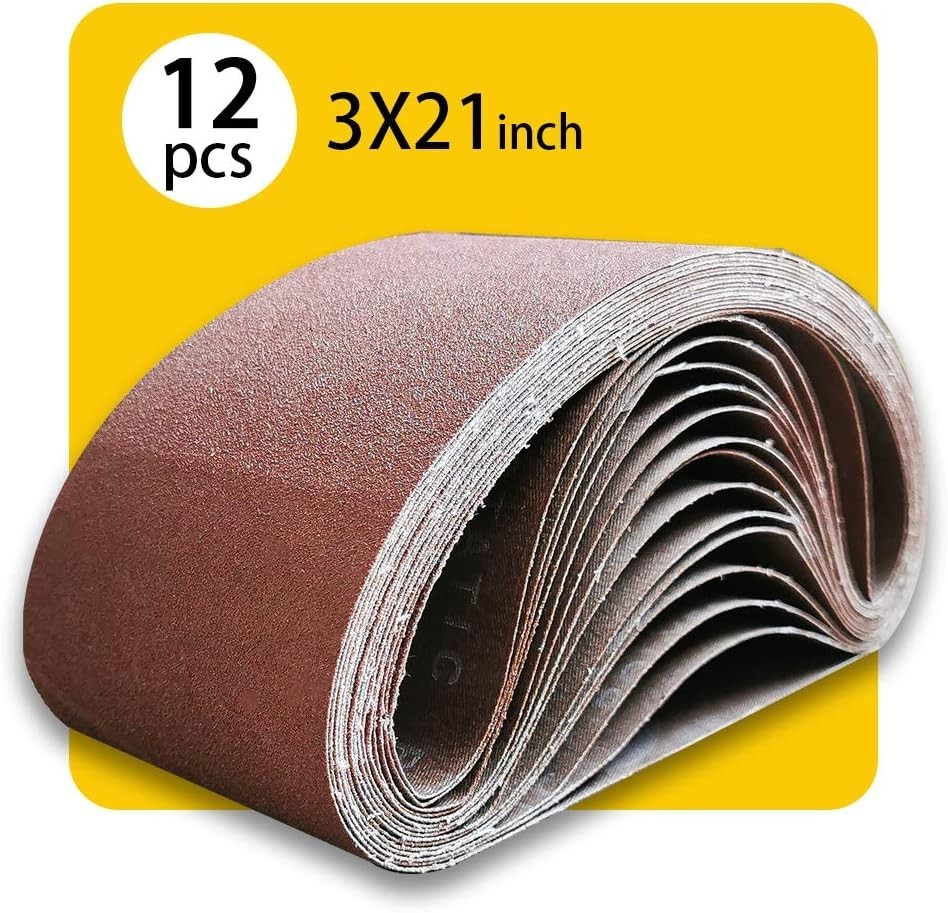 Professional 3x21 Sanding Belts: 12-Piece Aluminum Oxide Pack for Versatile Use