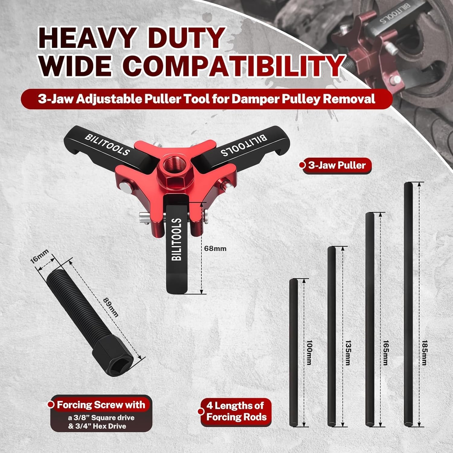 Professional-Grade Harmonic Balancer Puller Set for Chevy, Ford, and More
