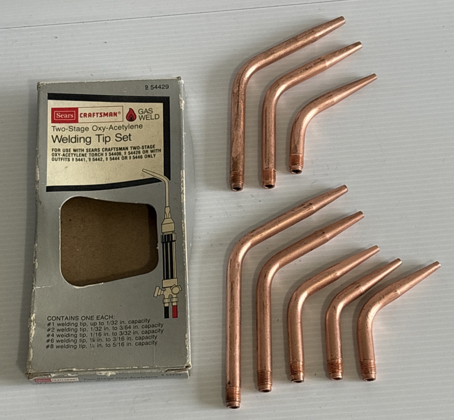 Vintage SEARS Craftsman Welding Tip Set #1, 2, 4, 6, 8 + 3, 5, &7 USA MADE w/box