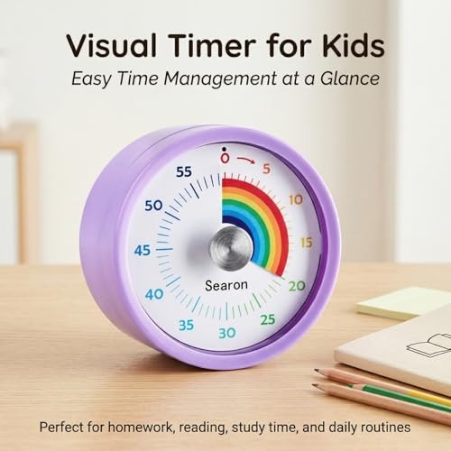 Magnetic Visual Timer for Kids — 3.15" 60-Minute Rainbow Dial Timer for Purple