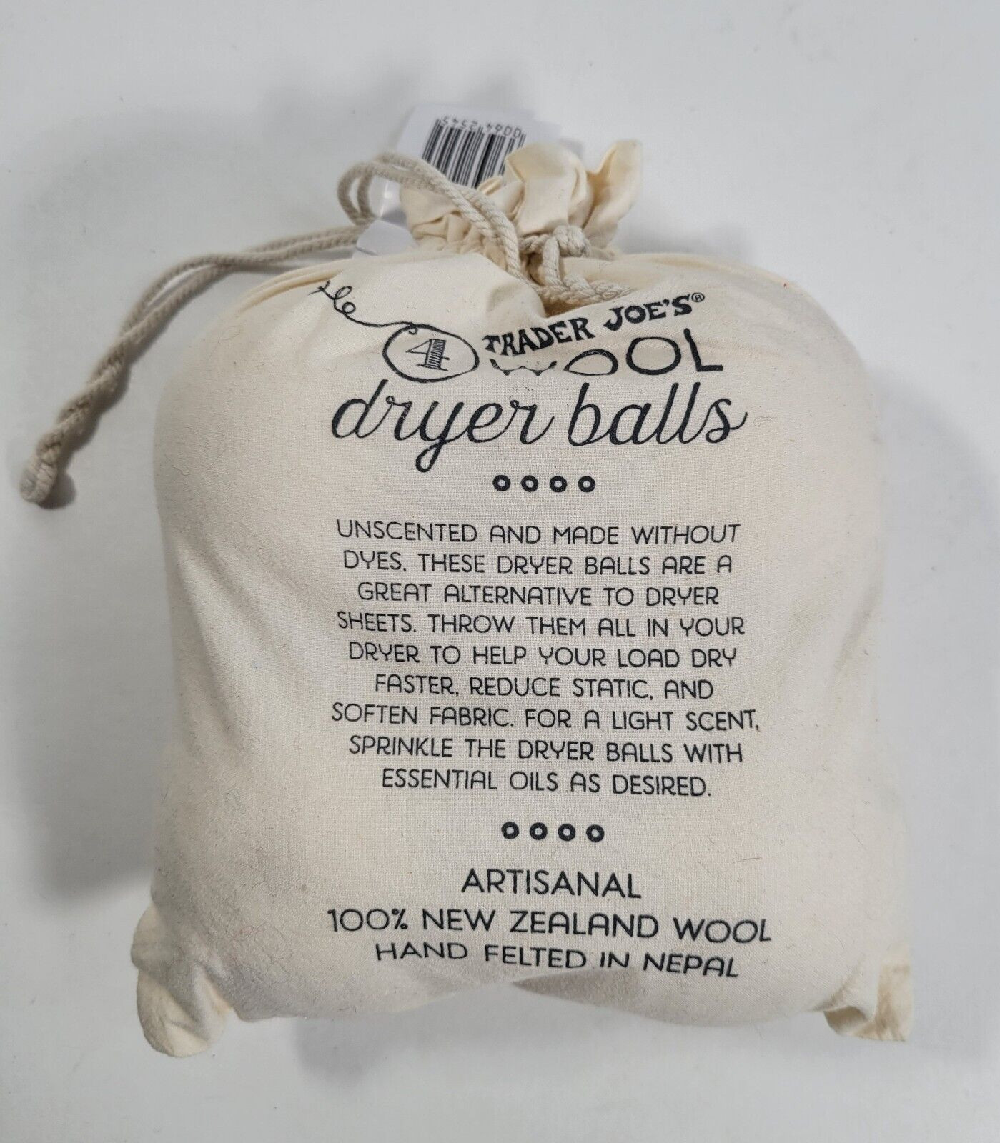 Trader Joe's Wool Dryer Balls Set of 4 New Zealand Wool Unscented NEW