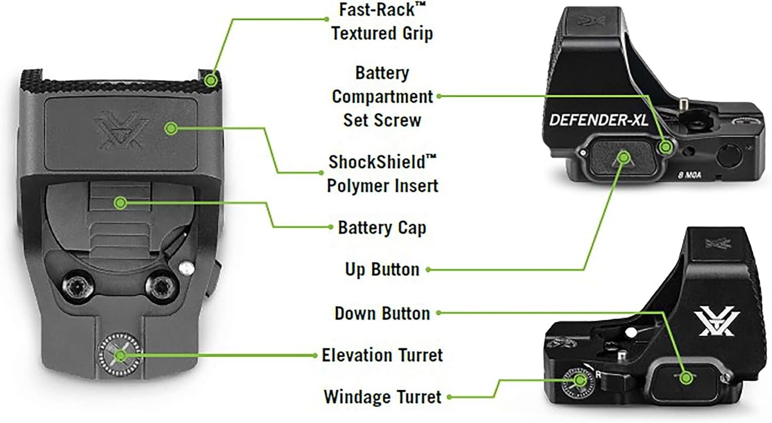 Vortex Optics Defender-XL Micro 3 MOA Green Dot Sight DFXL-MGD3