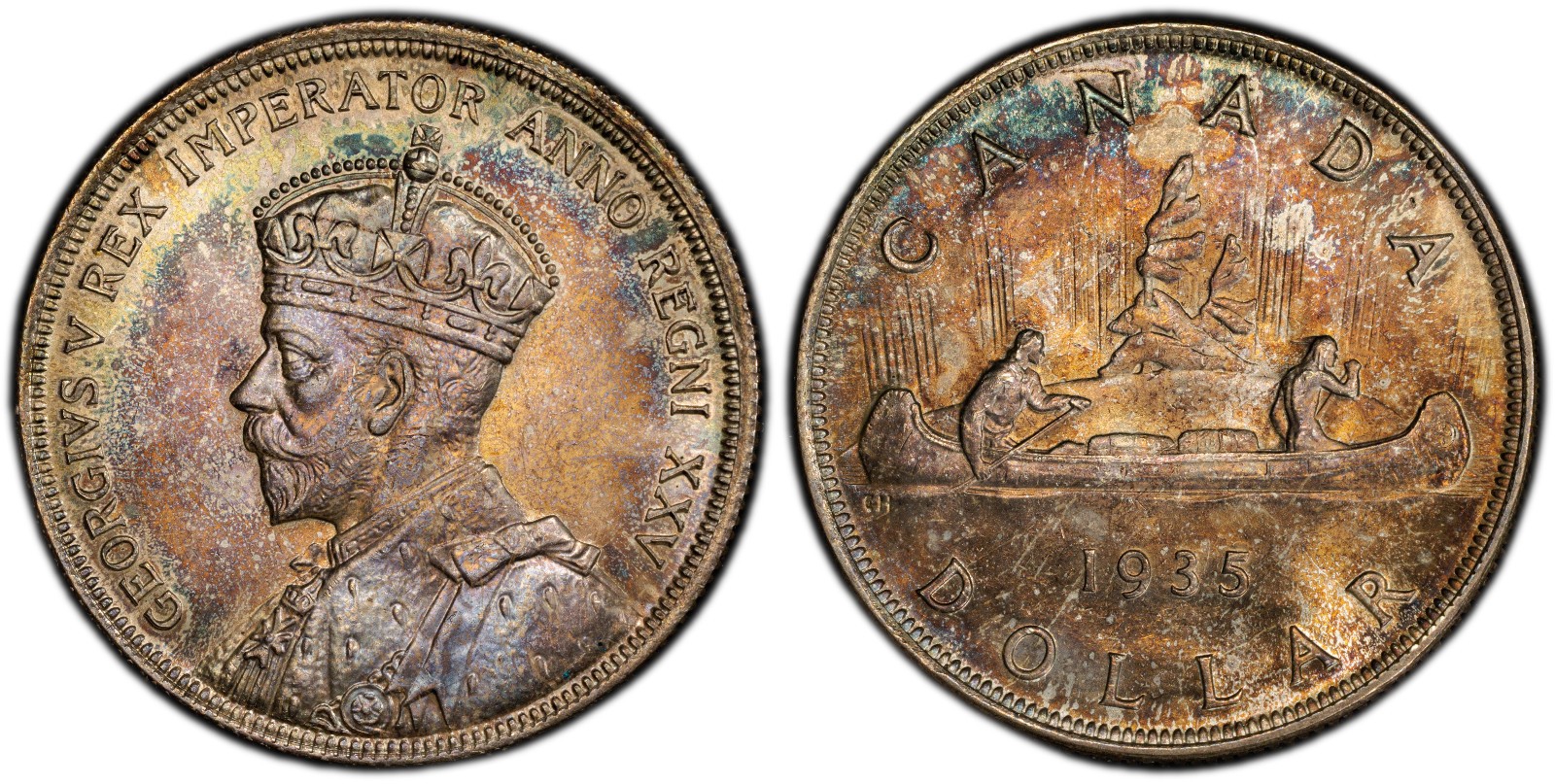 1935 CANADA $1 PCGS MS 63 ~ PQ CANADIAN SILVER DOLLAR WITH COLOR